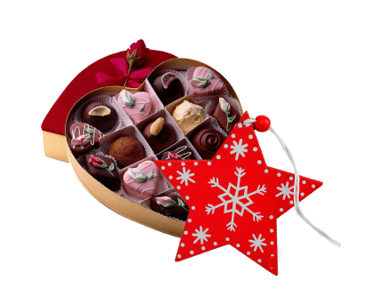 Decorative Star and box of chocolates. Shop in Ukrainian Marriage Agency.