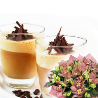 A bouquet of orchids and a card for two ice-coffees.. Shop in Ukrainian Marriage Agency.