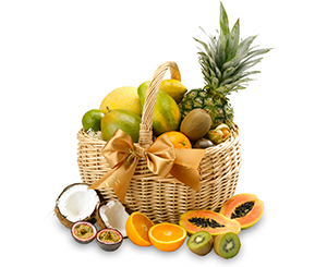 A basket of exotic fruits 